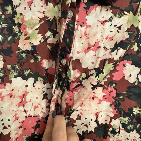 Lands End Pink Colorful Floral Blouse Sz 16 Supima Cotton Tunic Cottagecore - Picture 4 of 6